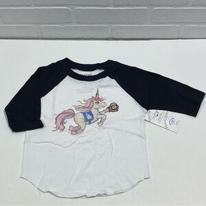 NEW - Tiny Turnip TT Gear - LA Dodgers Unicorn 3/4 Black Sleeve Raglan - Size 2T